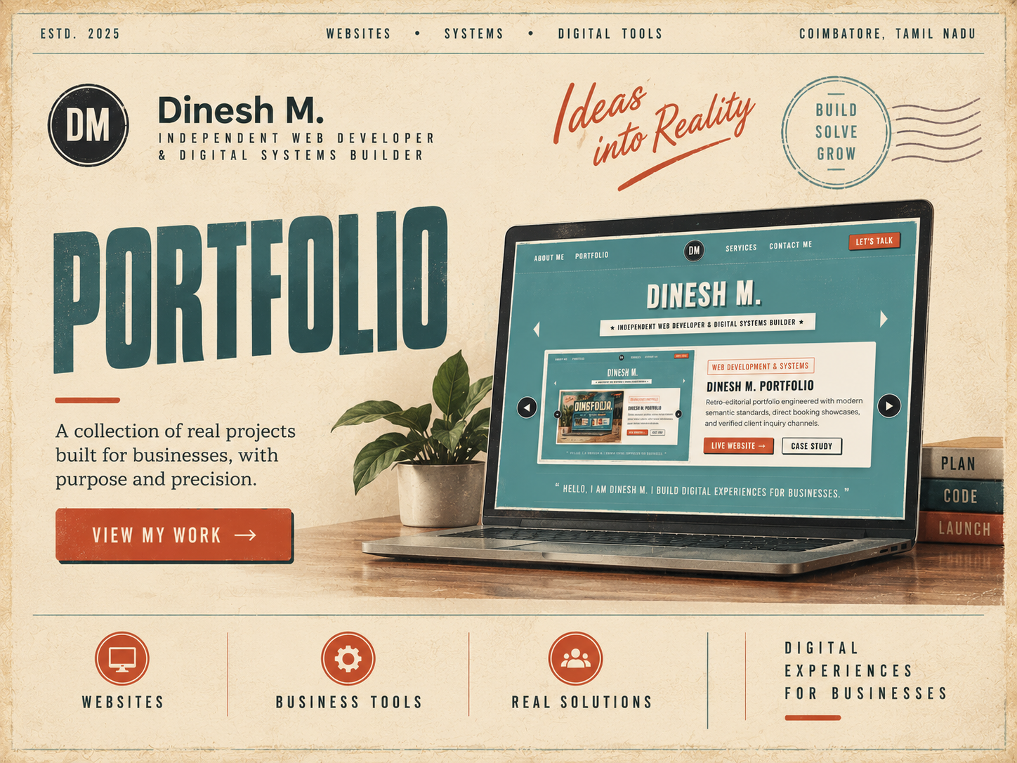 Dinesh M. retro editorial portfolio website preview